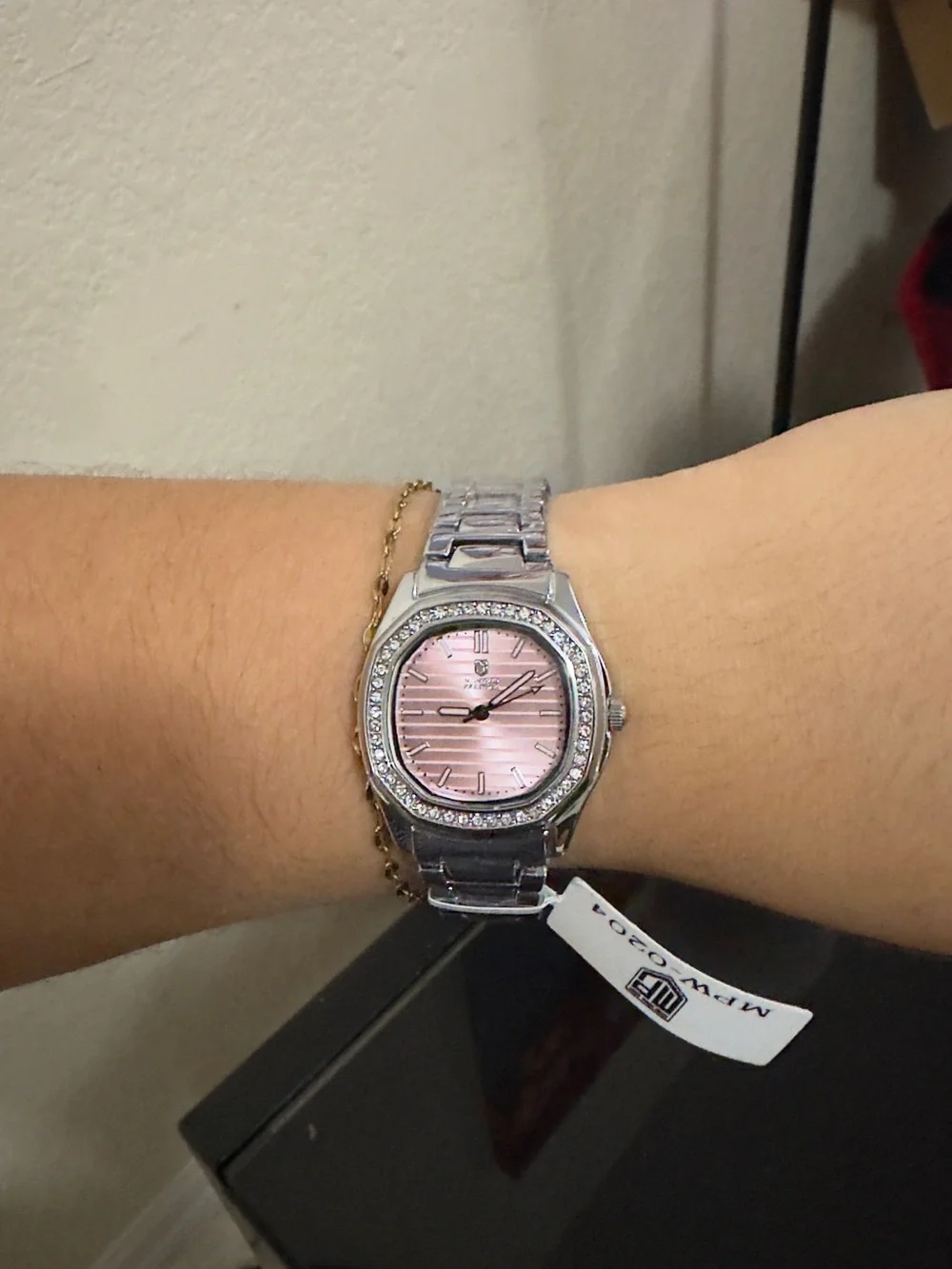 Invicta Silver Bracelet Watch with Pink Dial and Crystal Accents